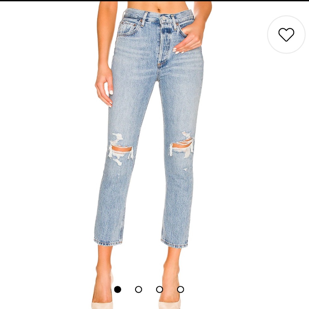 AGOLDE Riley high rise straight crop light wash distressed jeans size 26